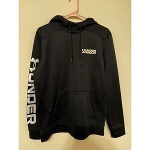 Under Armour Boys Hoodie Black Loose Fit Fleece Pullover Sleeve Graphic Medium